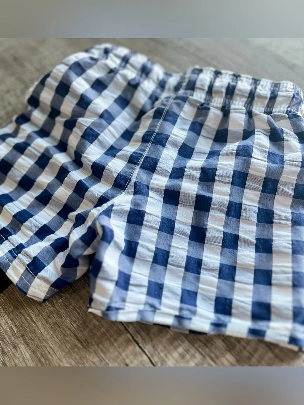 Cat & Jack Navy and White Gingham Swim Shorts with Pink-Tip Drawstring